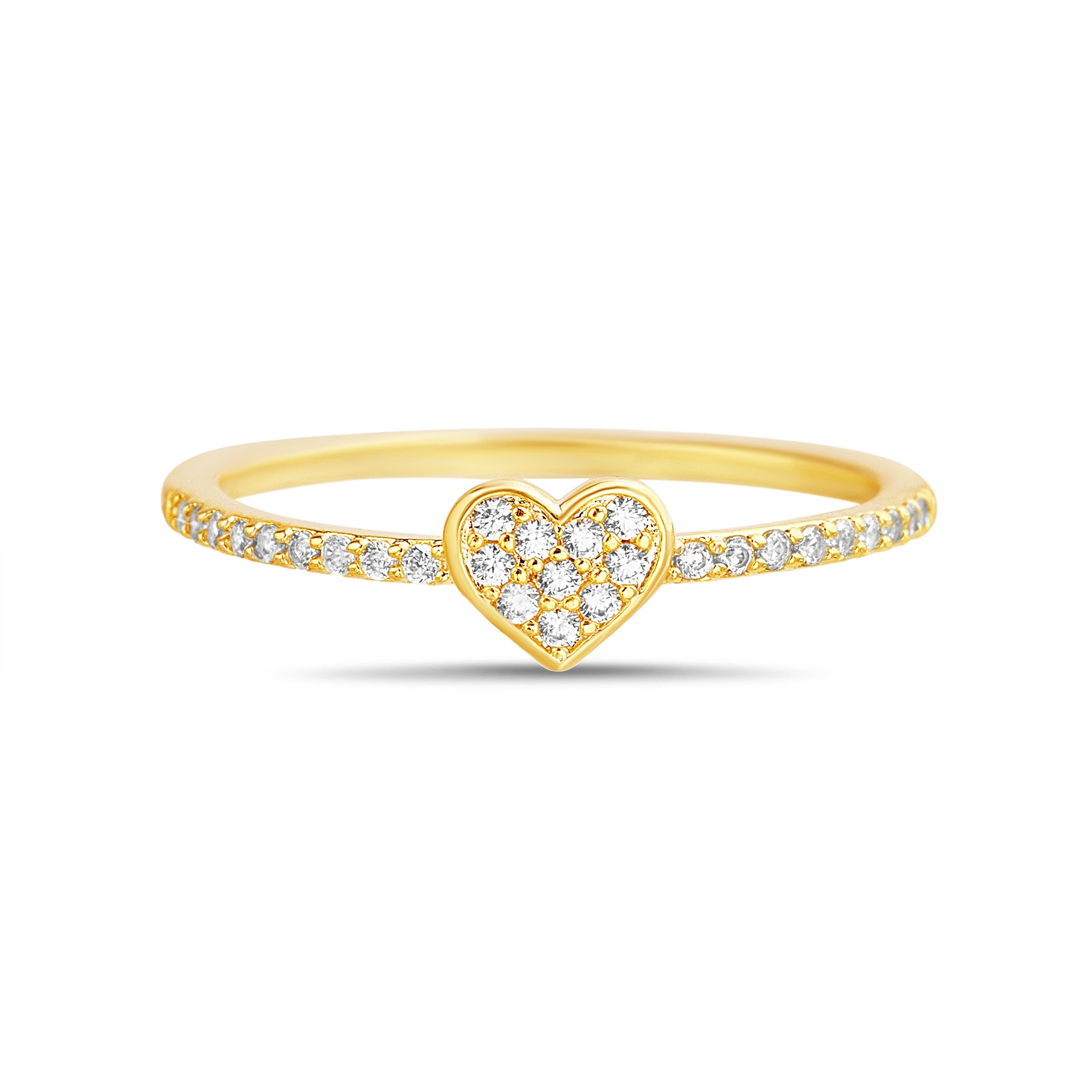 Sterling Silver Yellow Gold Heart CZ Pave Band Ring