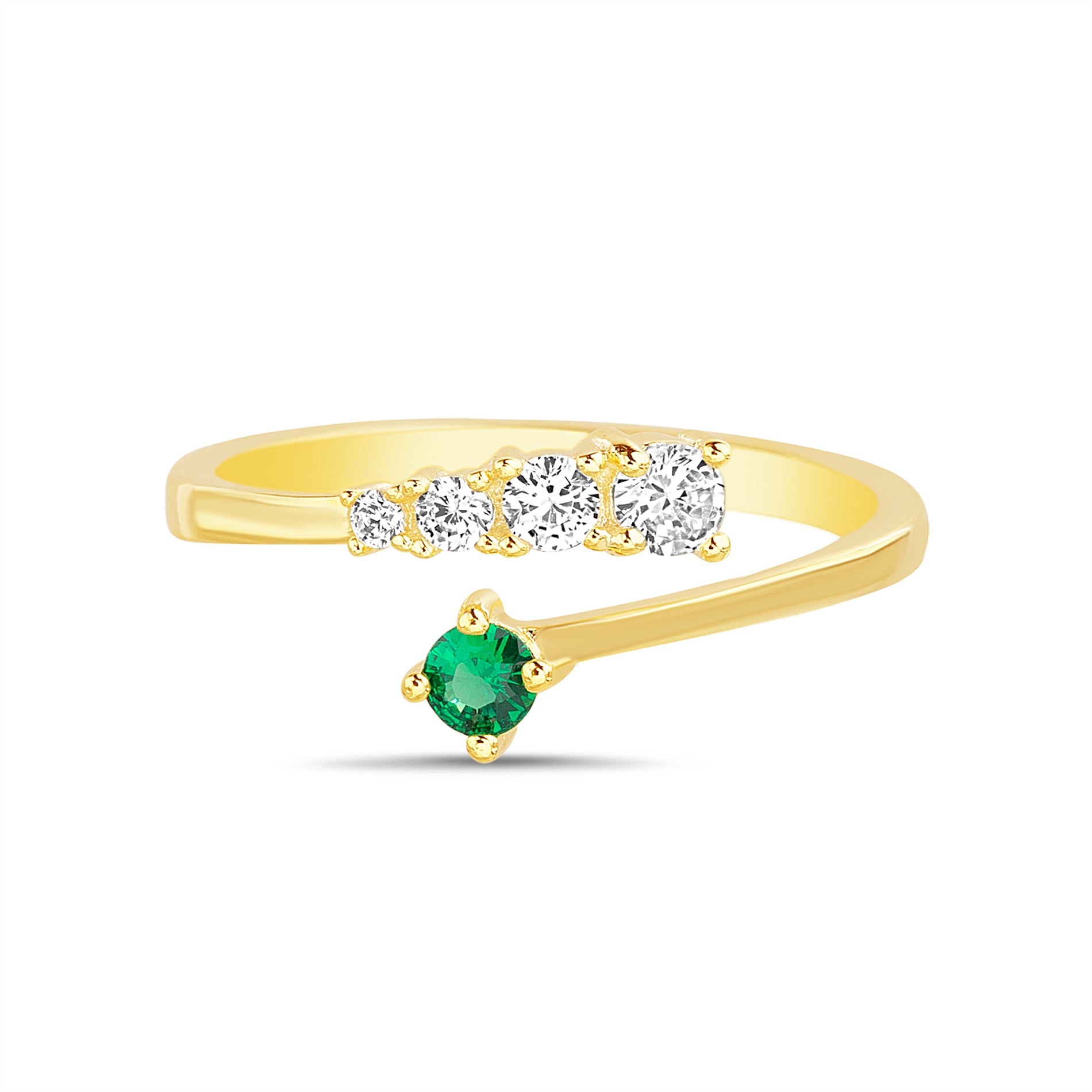 Gold Clear & Emerald CZ Adjustable Open Ring
