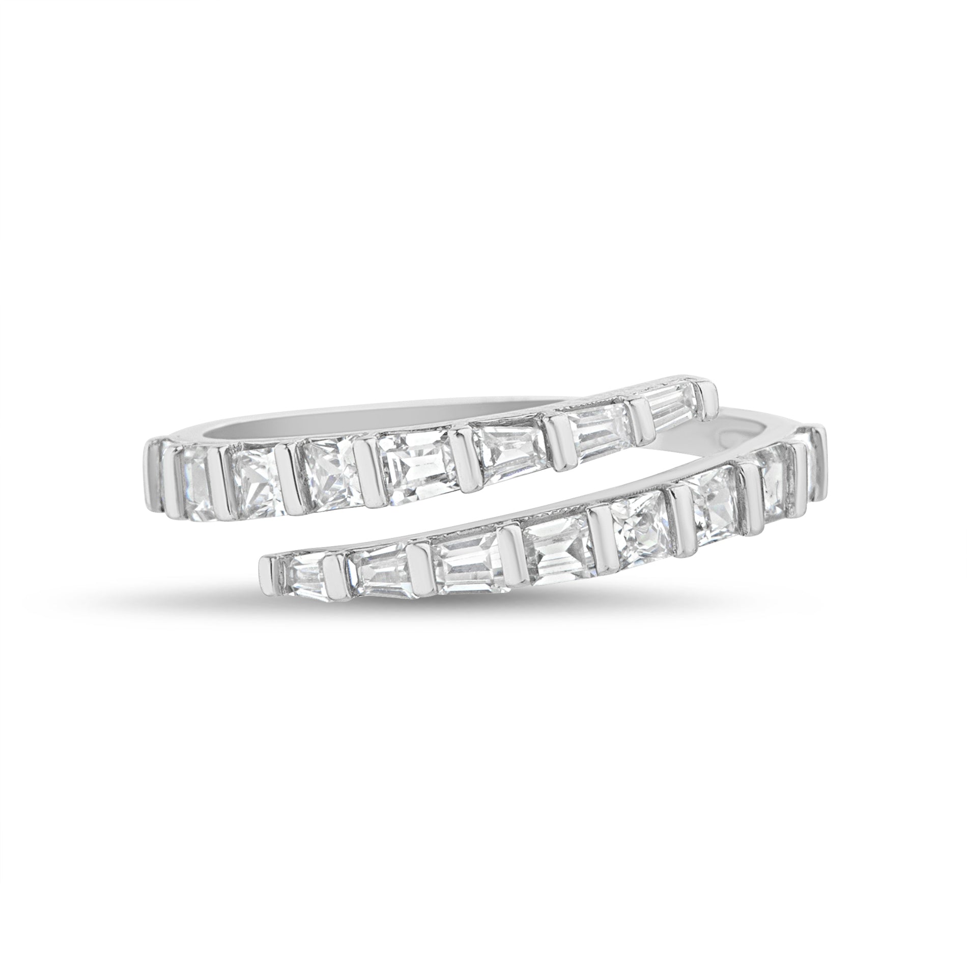 Sterling Silver Rhodium CZ Adjustable Ring