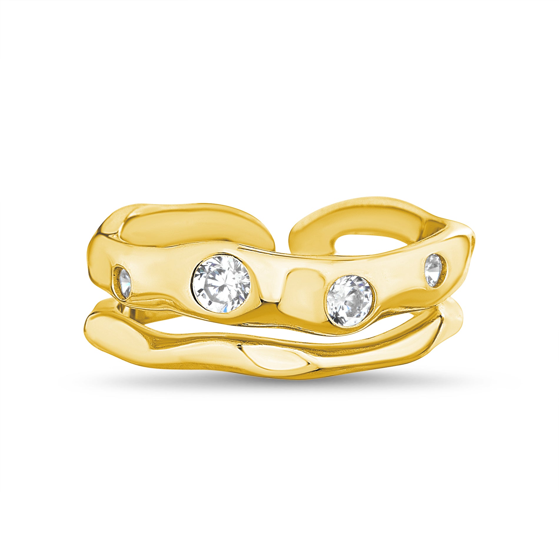 Sterling Silver Yellow Gold CZ Double Layer Adjustable Ring