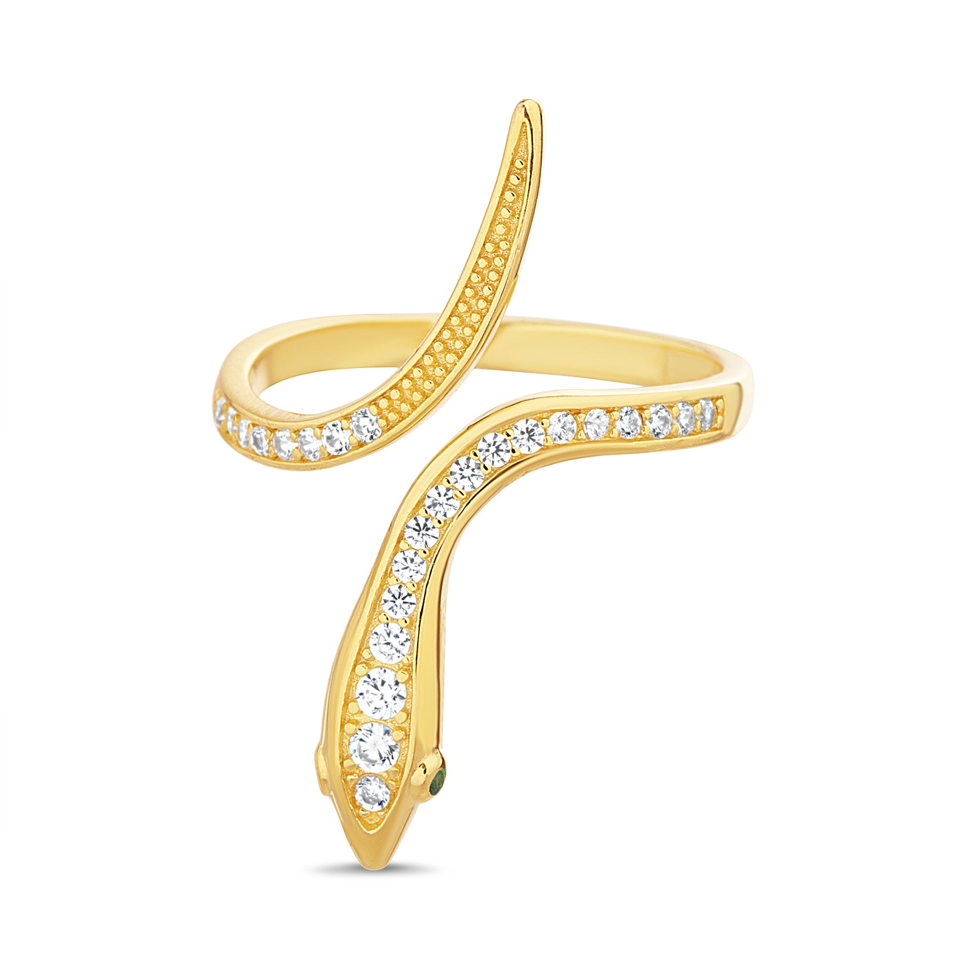 Sterling Silver Yellow Gold CZ Open Snake Adjustable Ring