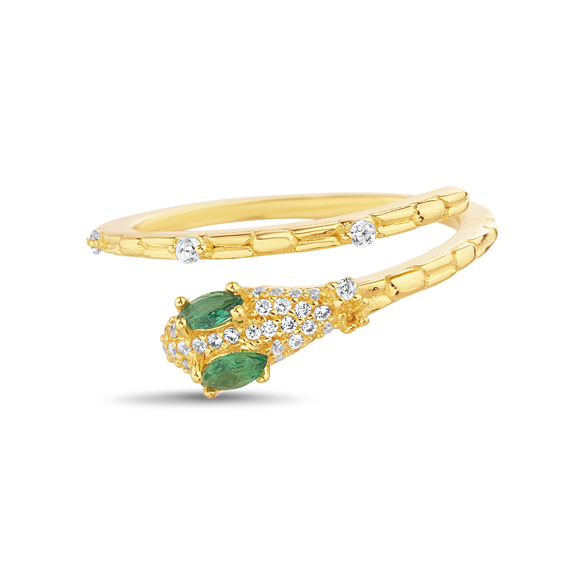 Sterling Silver Yellow Gold Clear CZ Open Snake Adjustable Ring