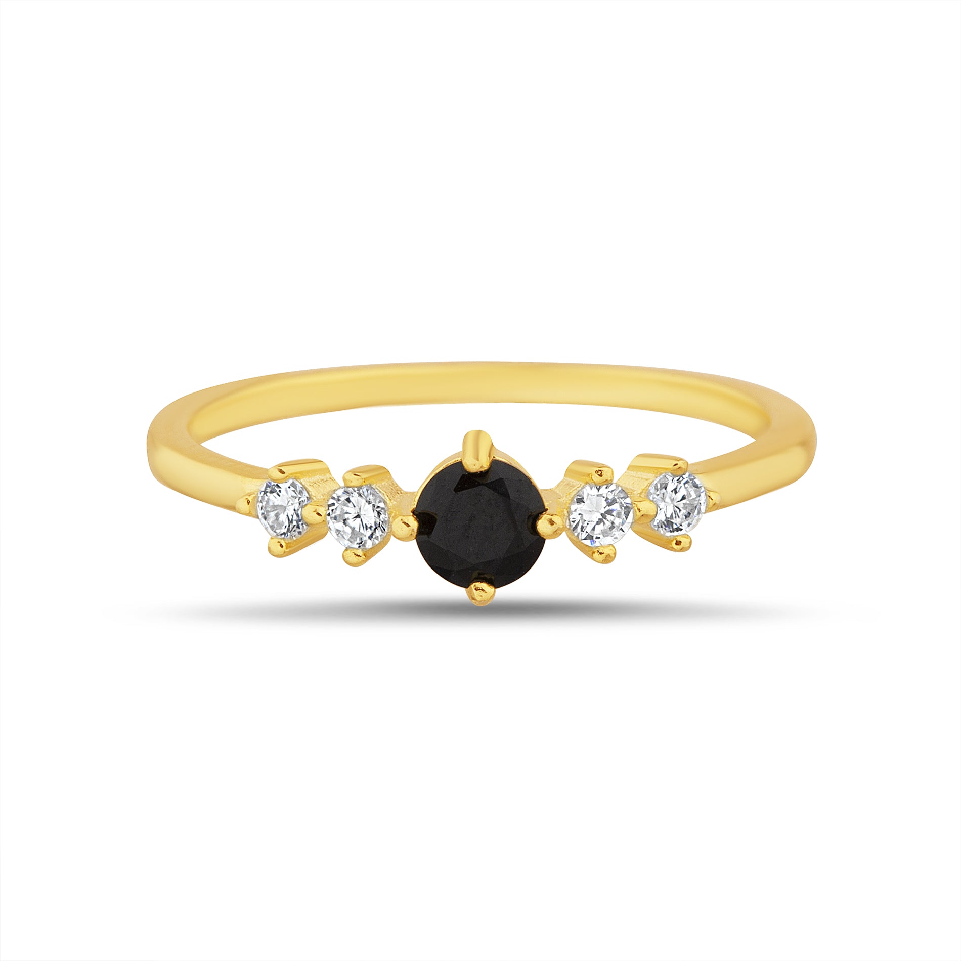 Gold-Dipped Silver Black & Clear CZ Accent Ring