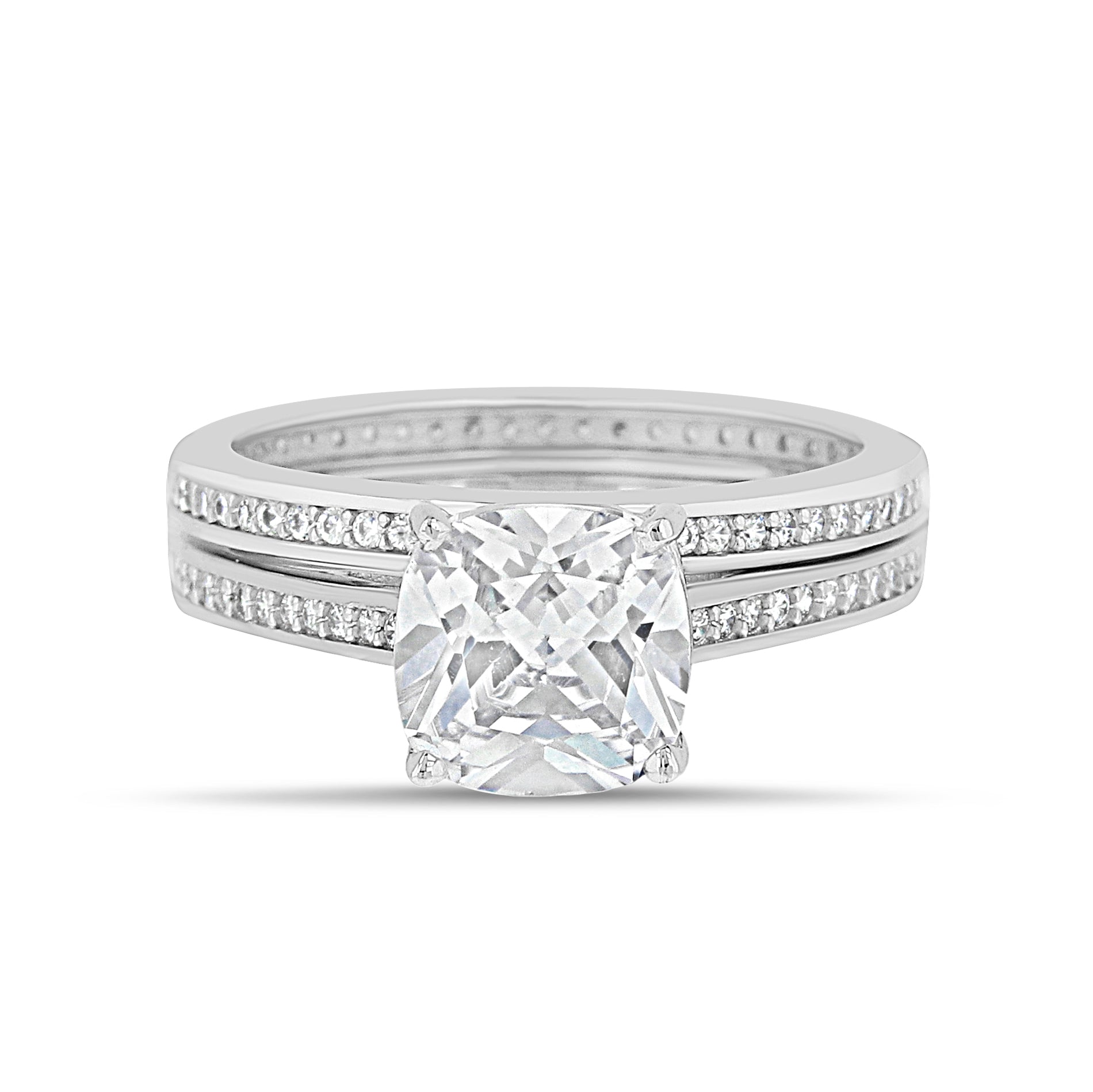 Sterling Silver Rhodium CZ Engagement Ring Set