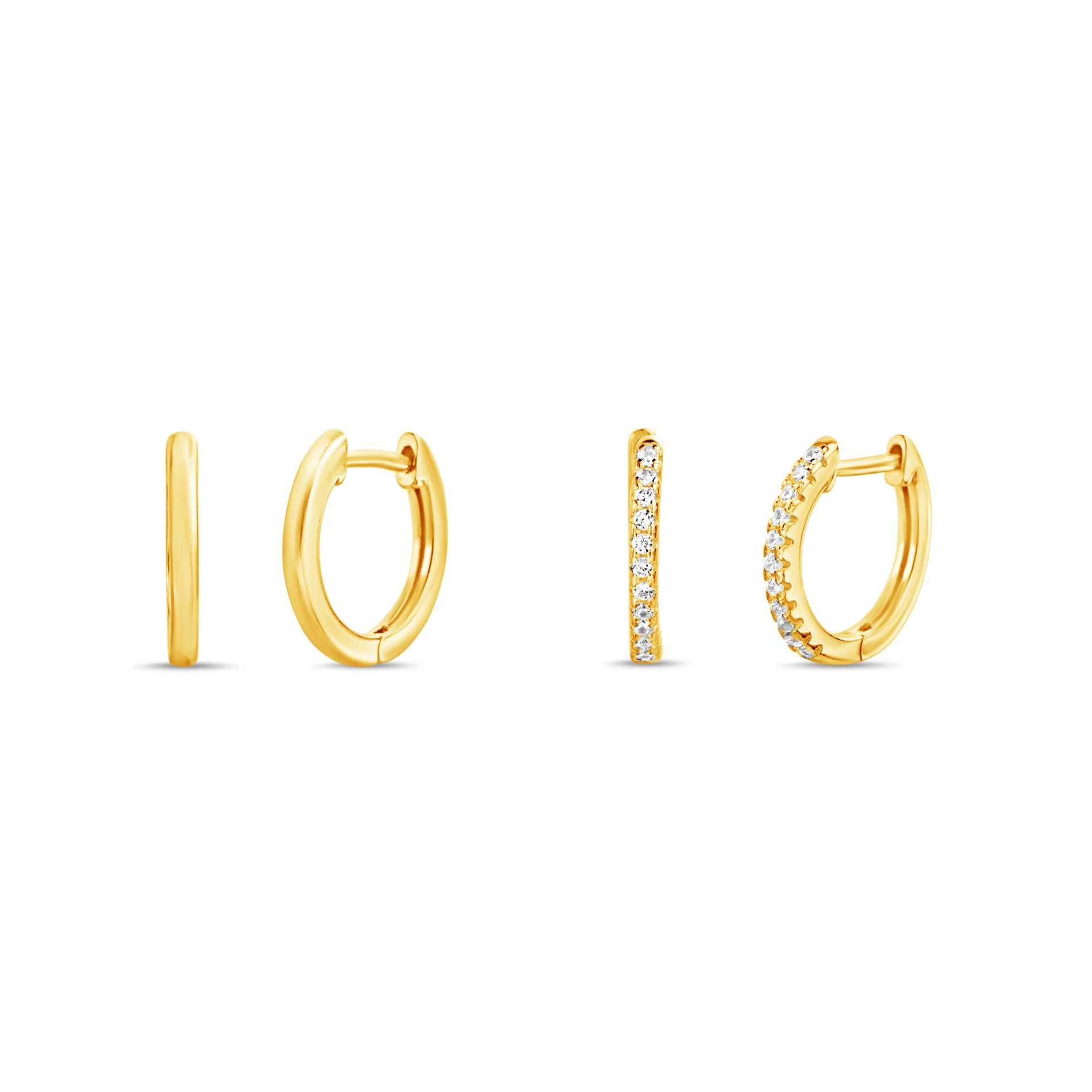 Sterling Silver Gold Polished & CZ 2-Piece Hoop Earring Set