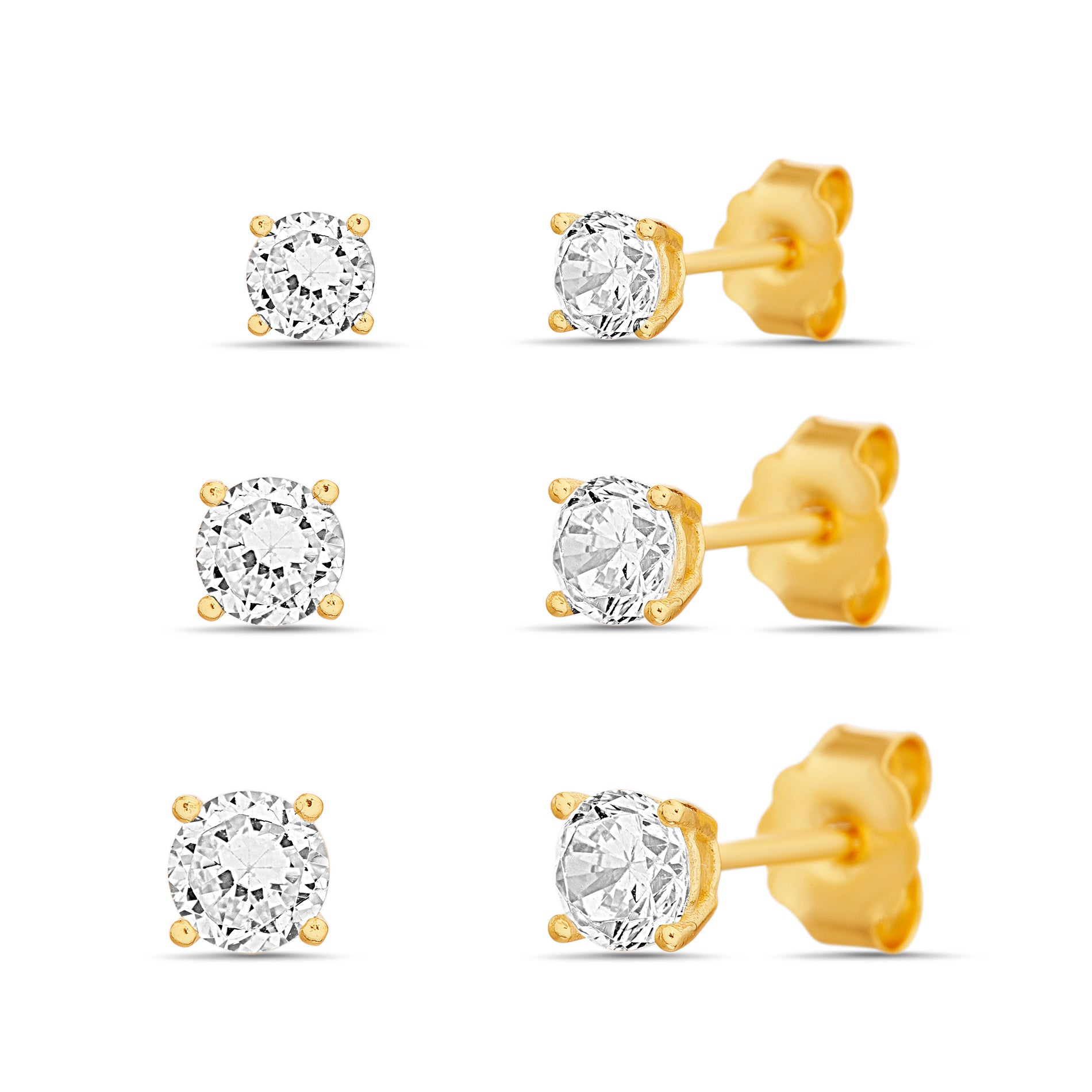 Gold-Dipped Sterling Silver Clear CZ Trio Stud Earring Set
