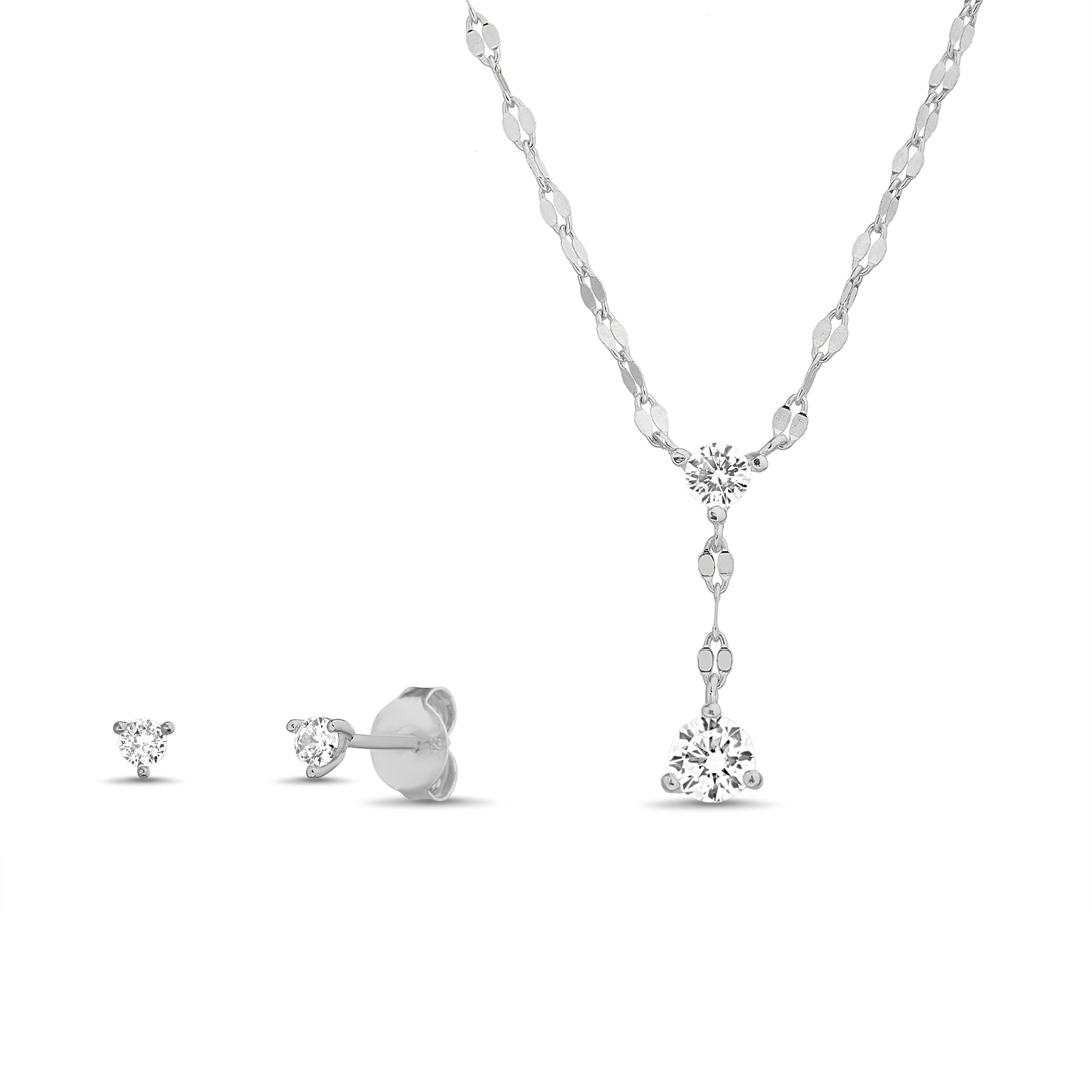 Sterling Silver CZ Necklace and Earring Jewelry Set
