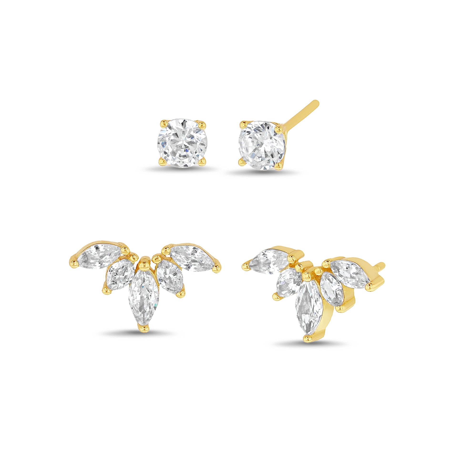 Sterling Silver Gold Cluster CZ Stud Earrings