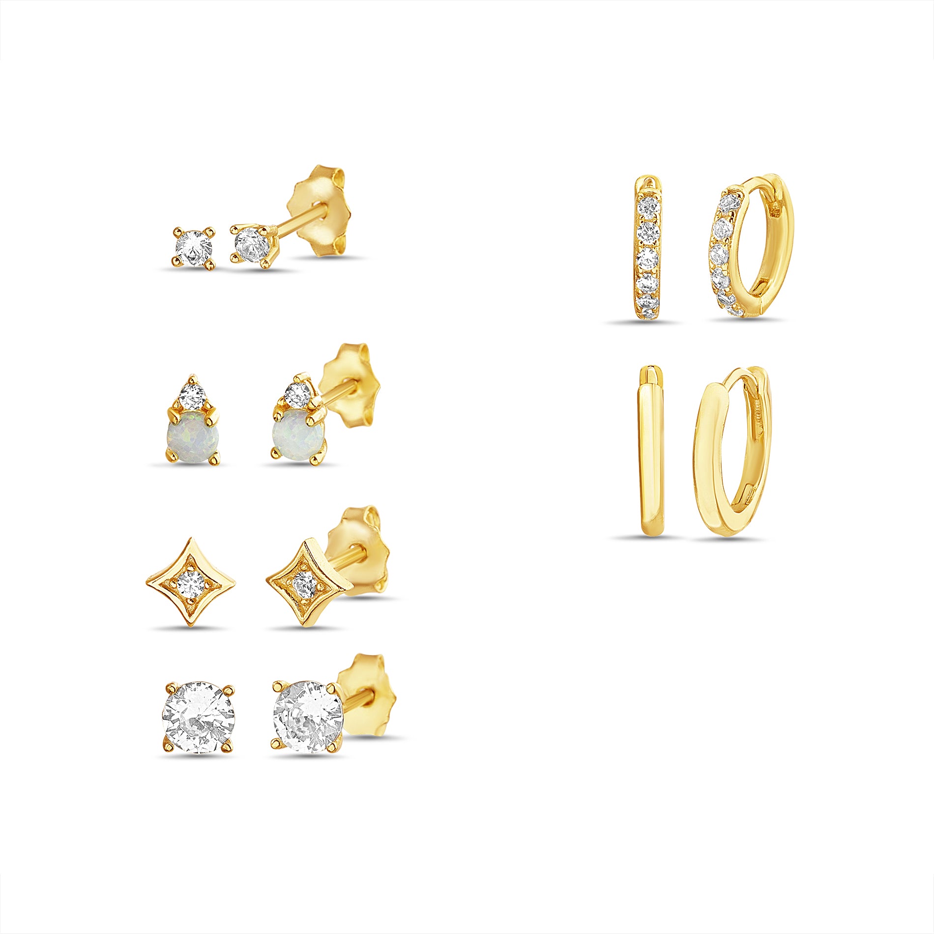 Sterling Silver Gold Opal & CZ Multishape Earring Set
