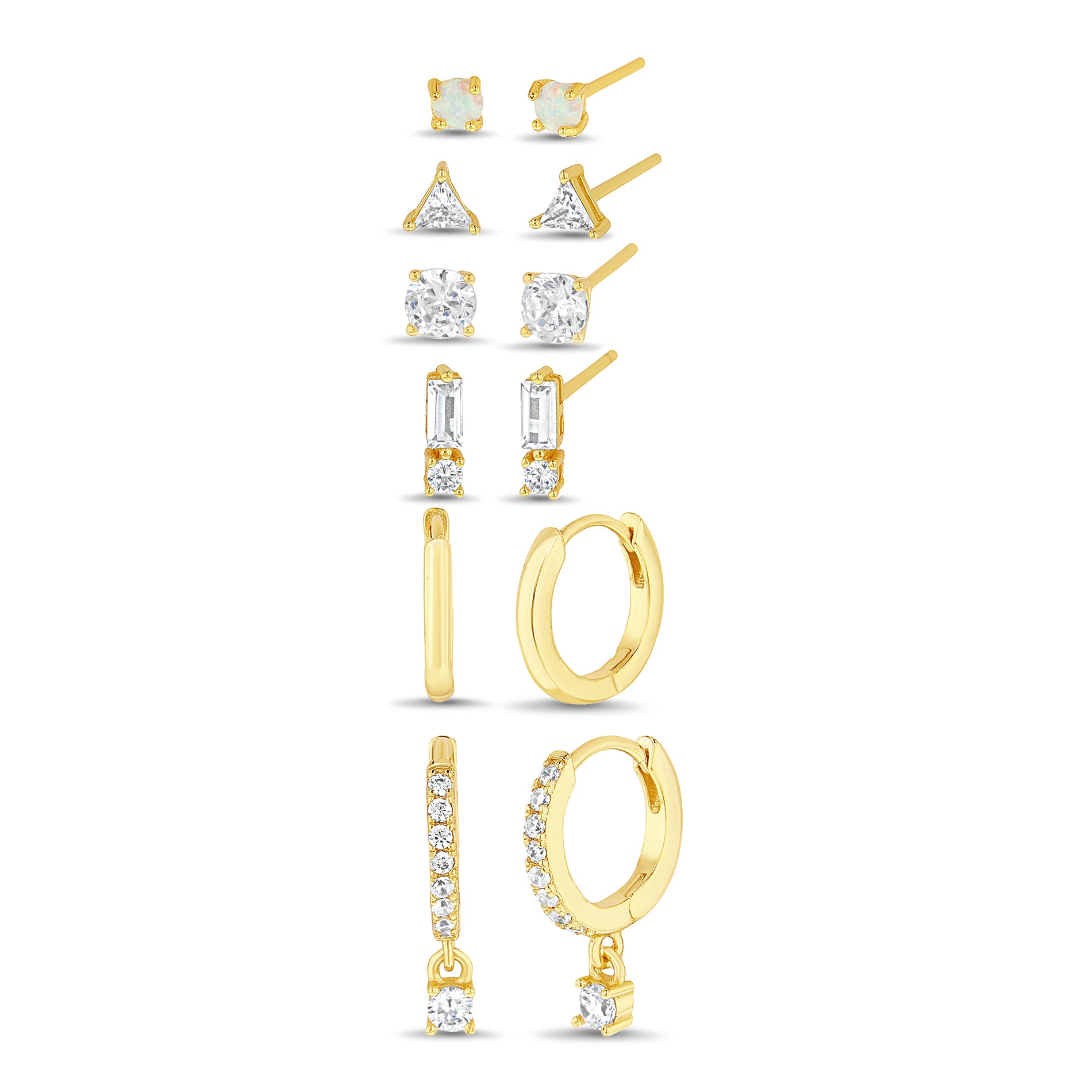 Sterling Silver Gold Opal & Clear CZ Earring Set
