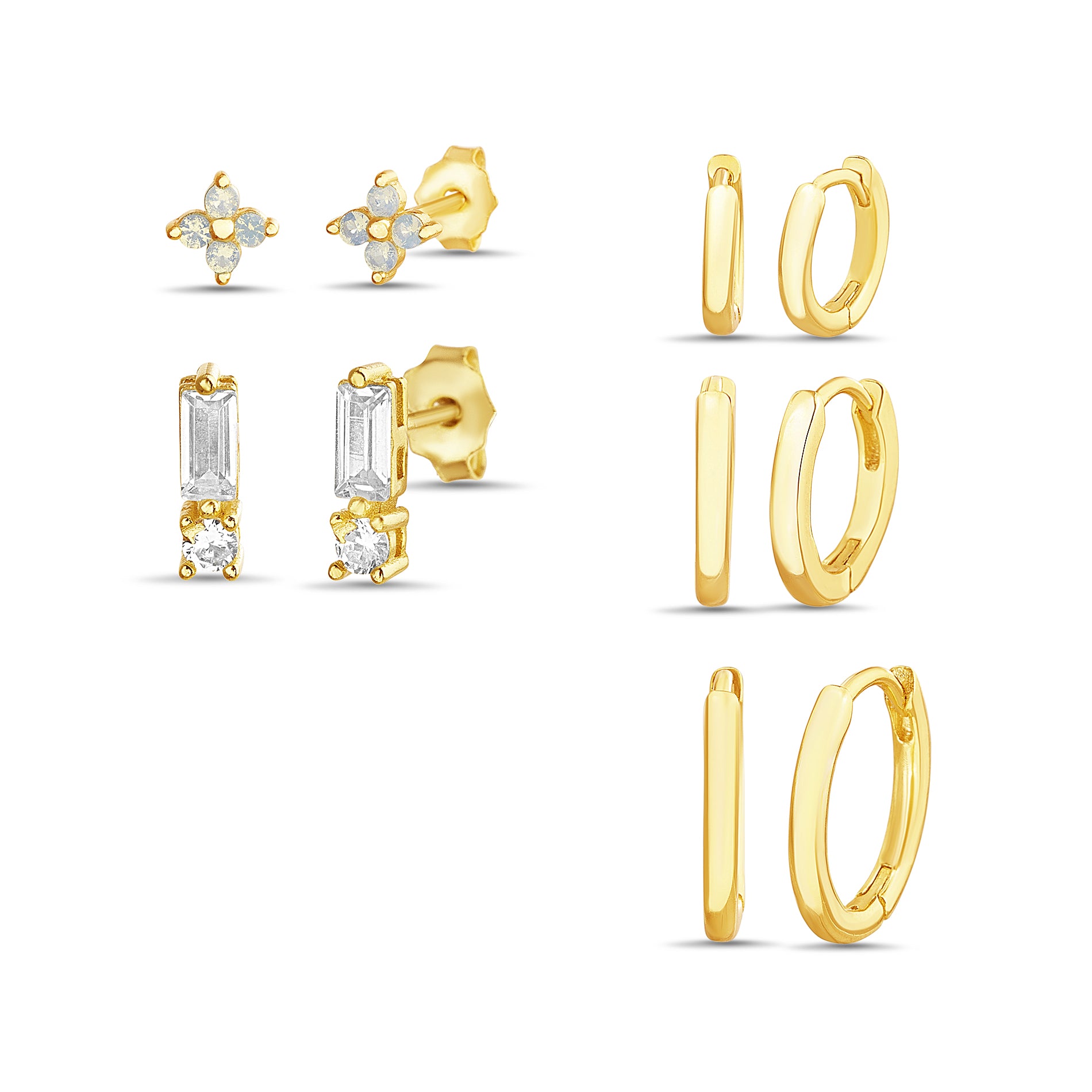 Gold-Plated Sterling Silver Earring Set – Opal & Clear CZ (2 Pairs)