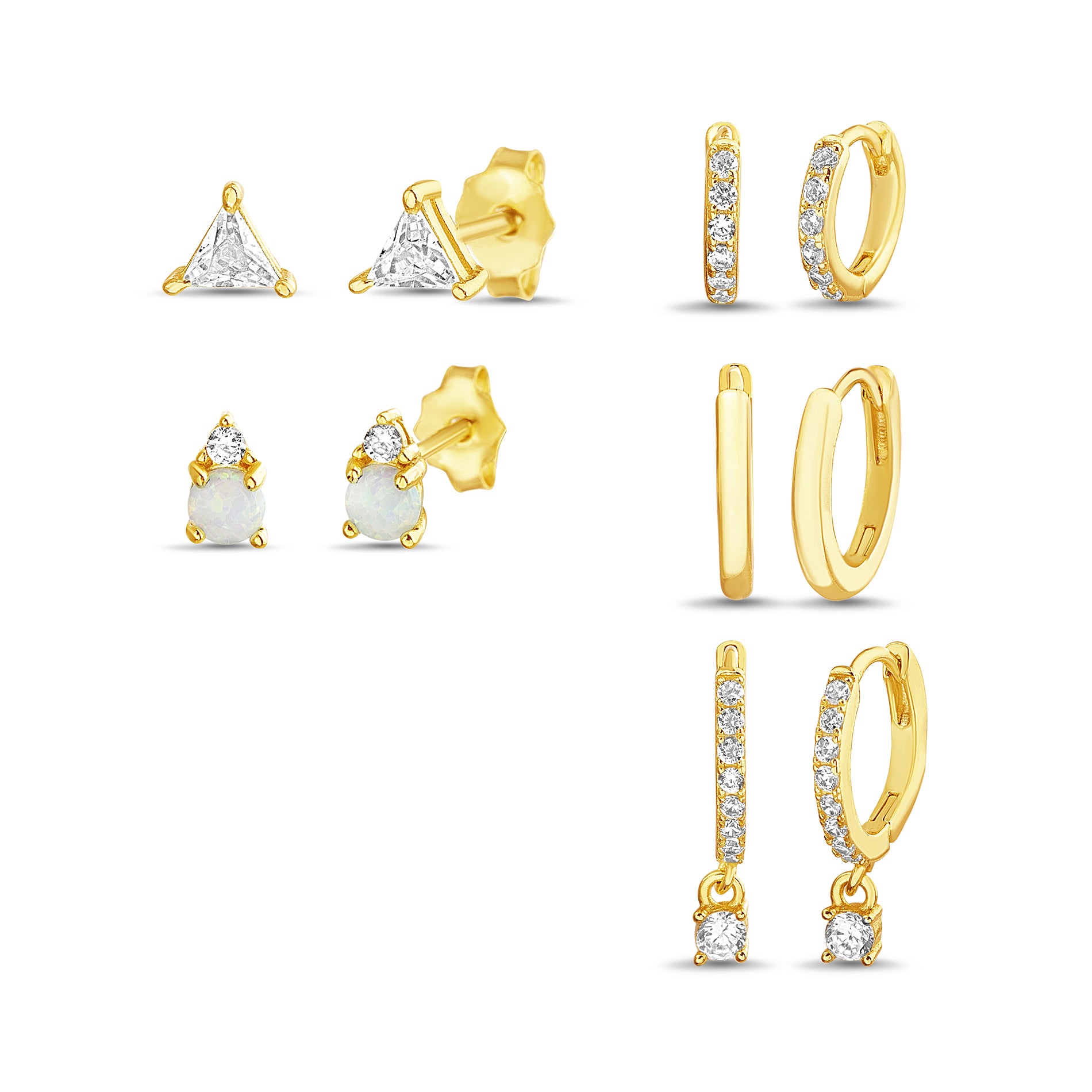Sterling Silver Gold Opal & CZ Stud & Hoop Earring Set