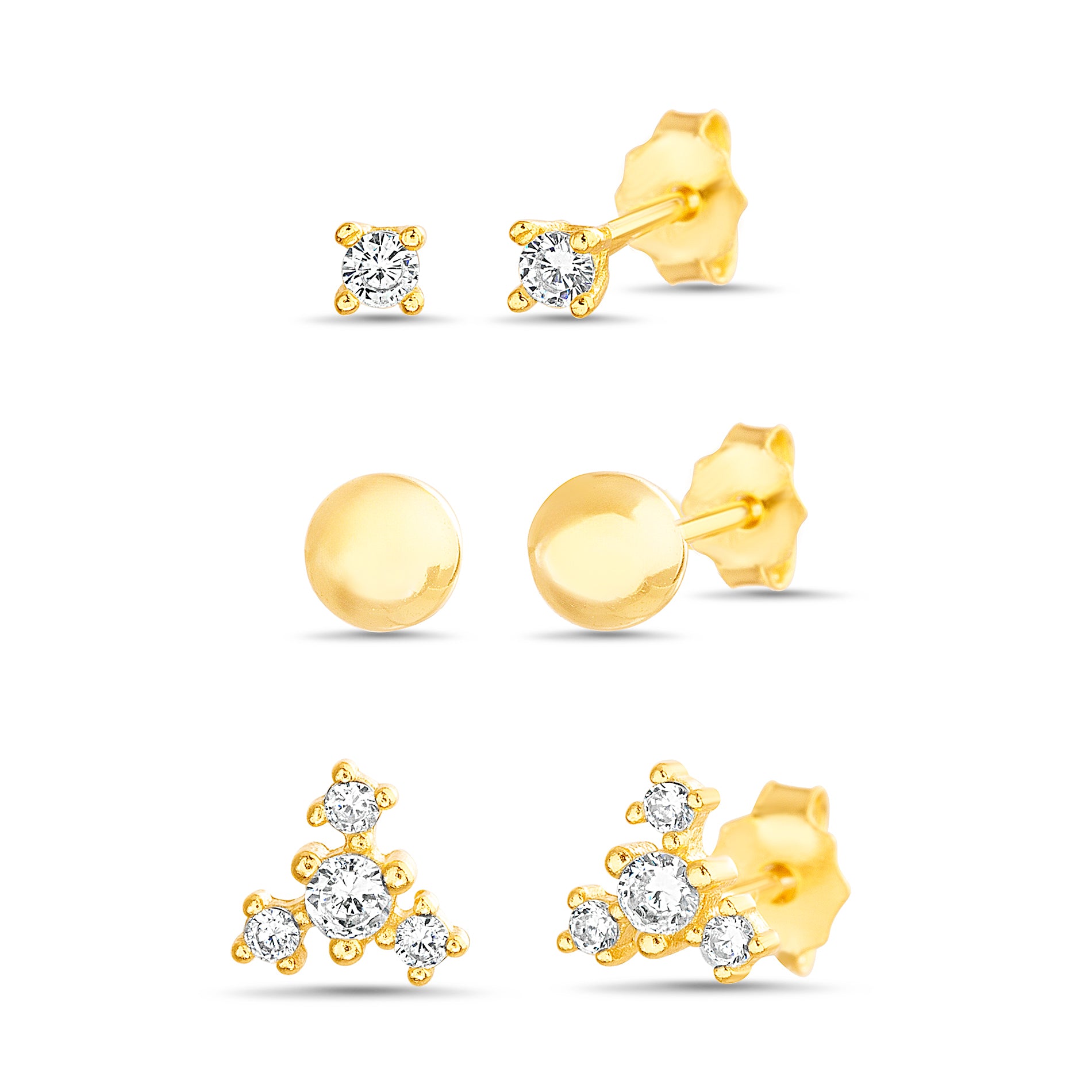 Gold Opal & CZ Starburst Stud Earrings Set