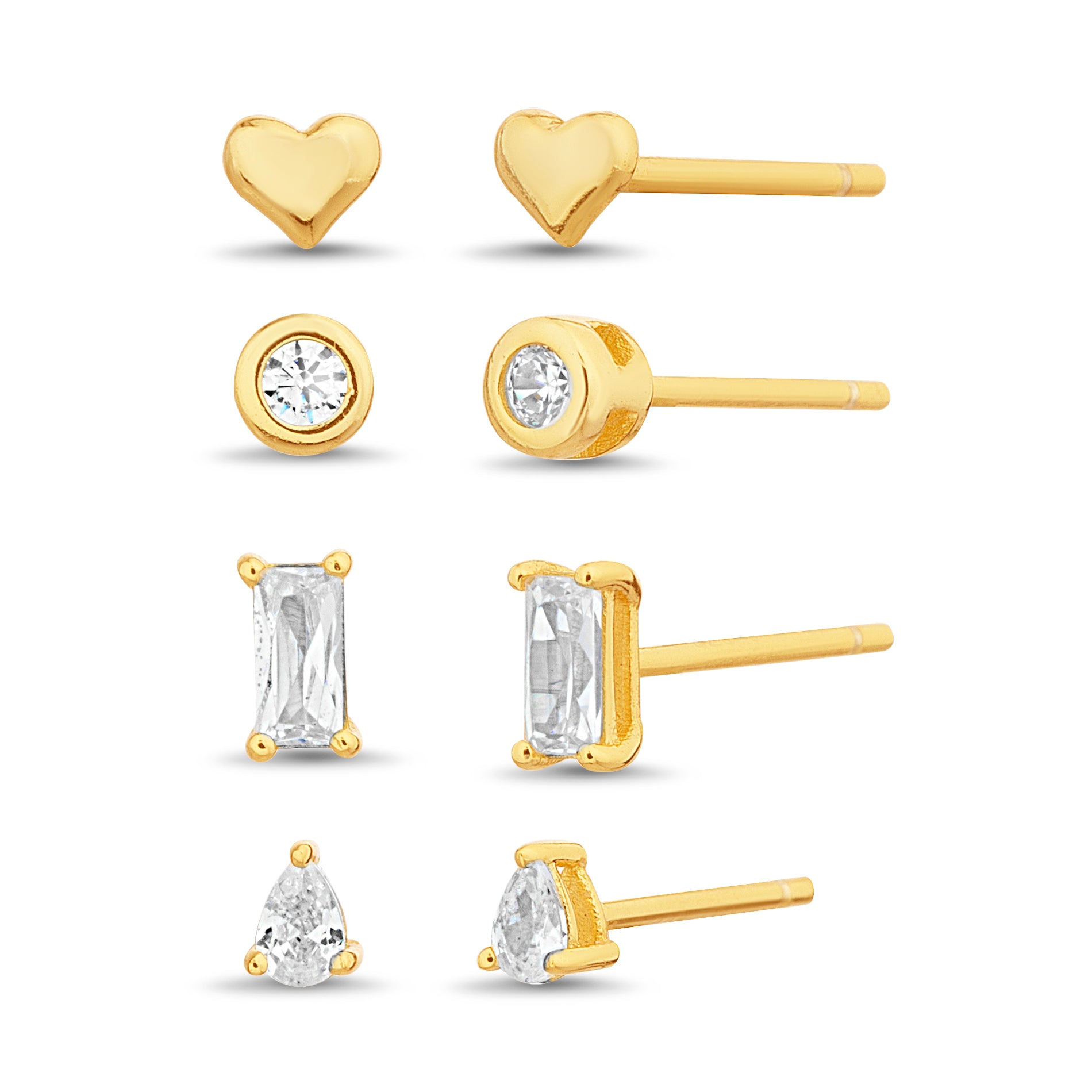 Sterling Silver Gold-Plated CZ & Opal Stud Earrings Set