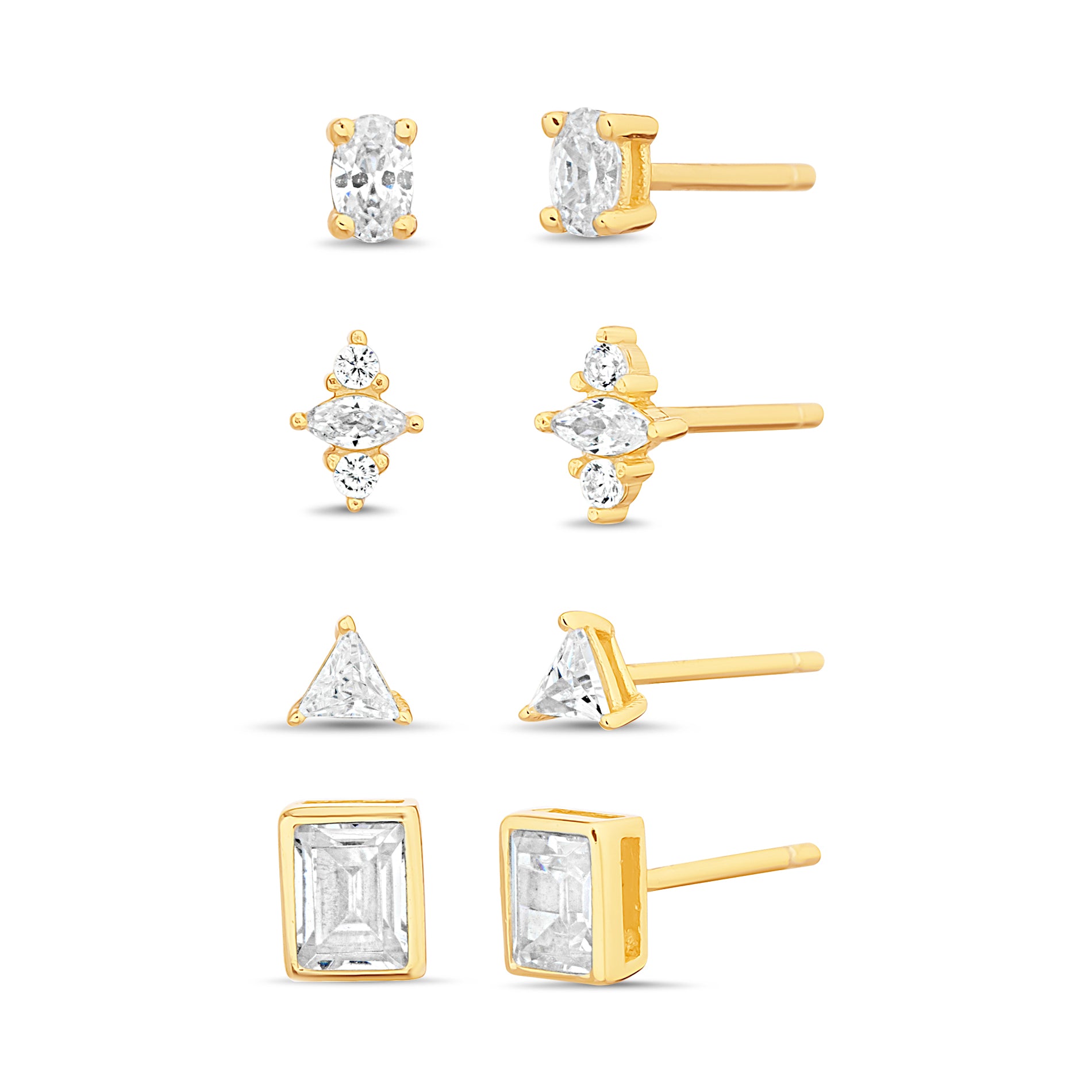 Sterling Silver Gold-Plated CZ & Opal Stud Earrings Set