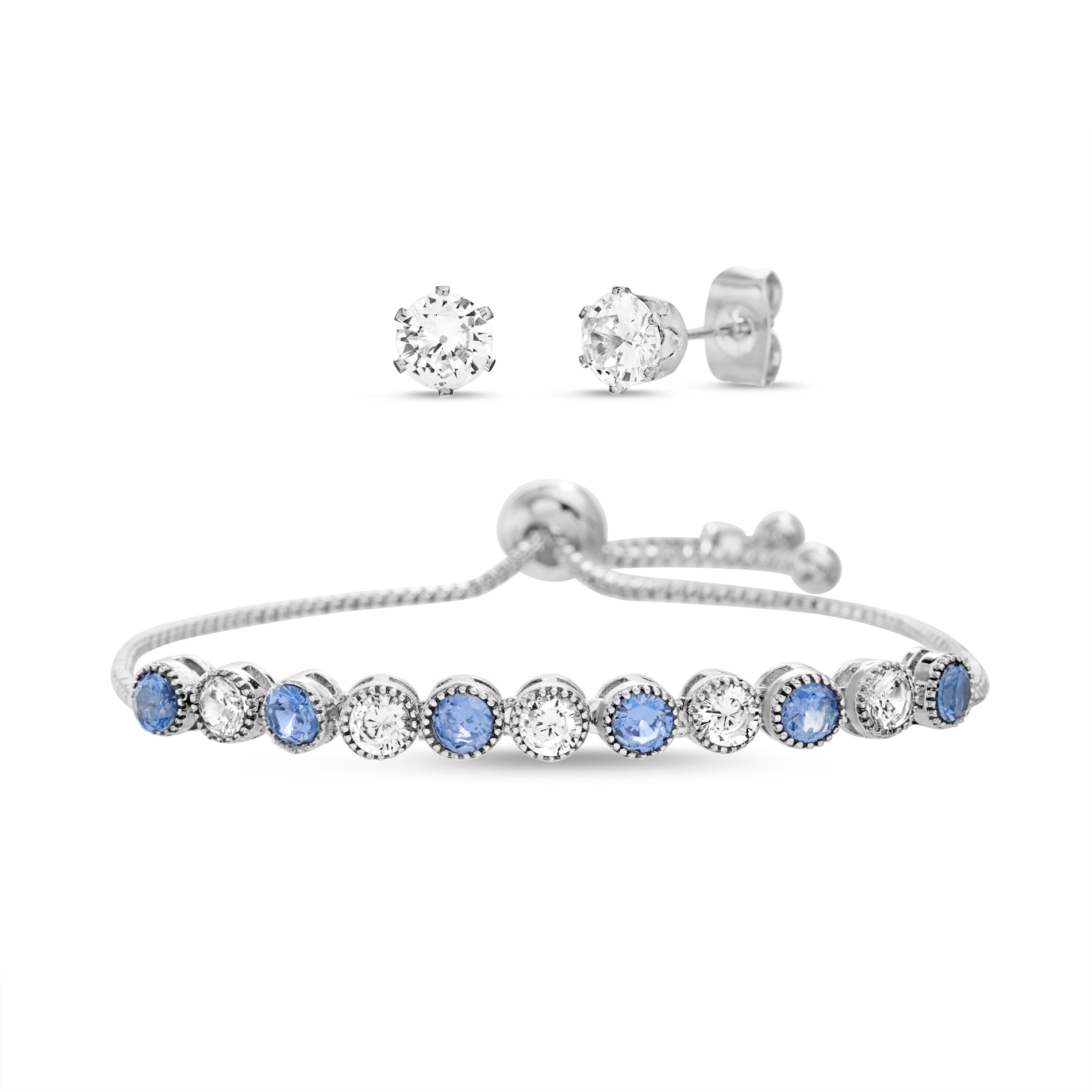Brass Multicolor CZ Halo Bolo Bracelet & Stud Set