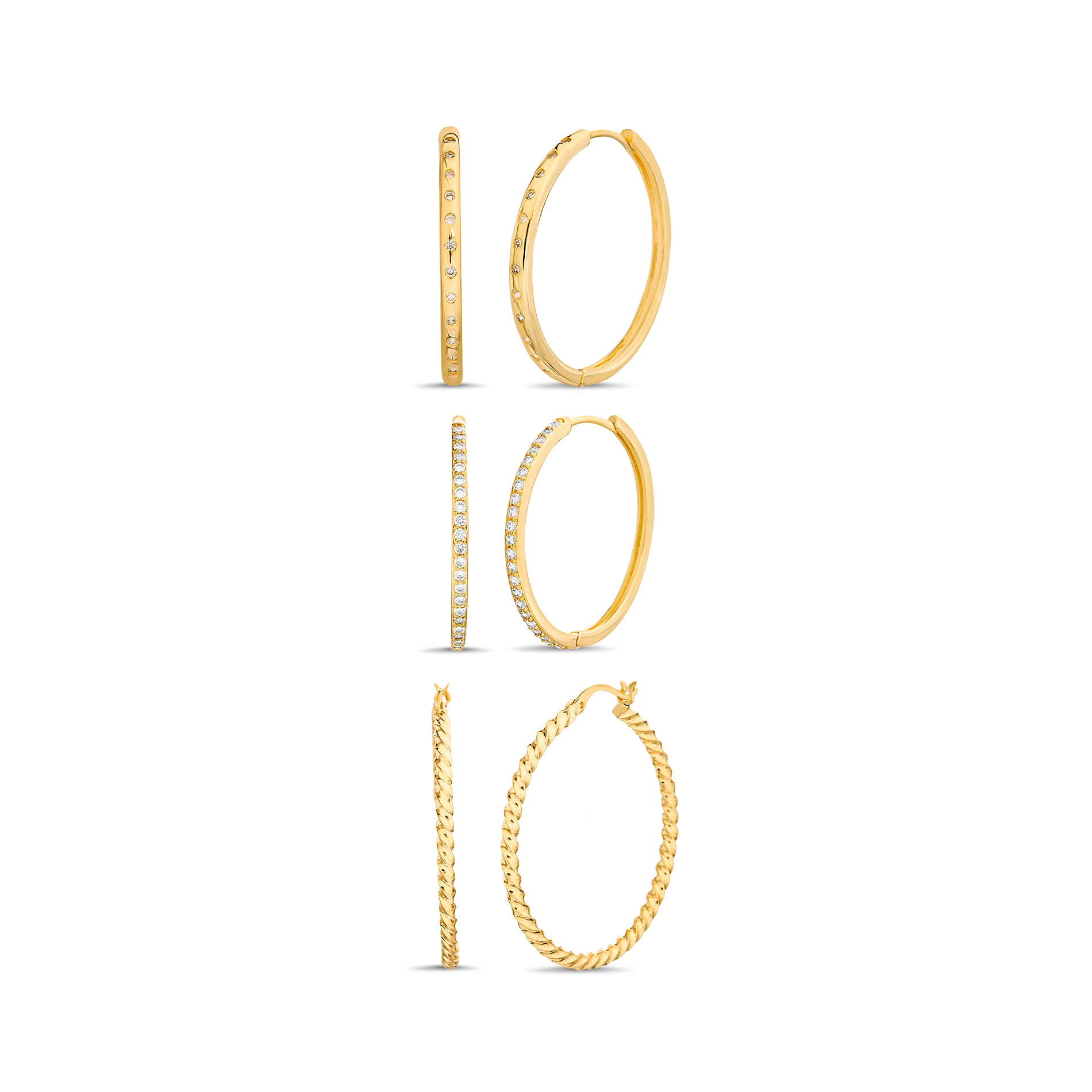 Yellow Gold-Plated Brass Hoop Earring Set – 3 Stylish Pairs