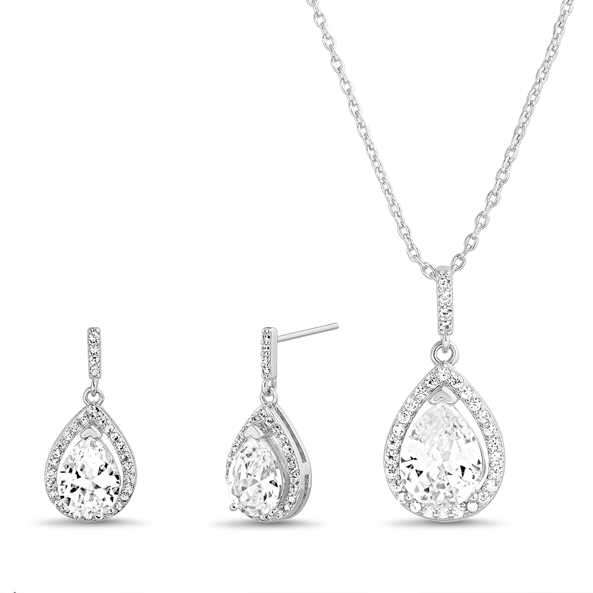 Teardrop Crystal Halo Jewelry Set — Necklace & Earrings