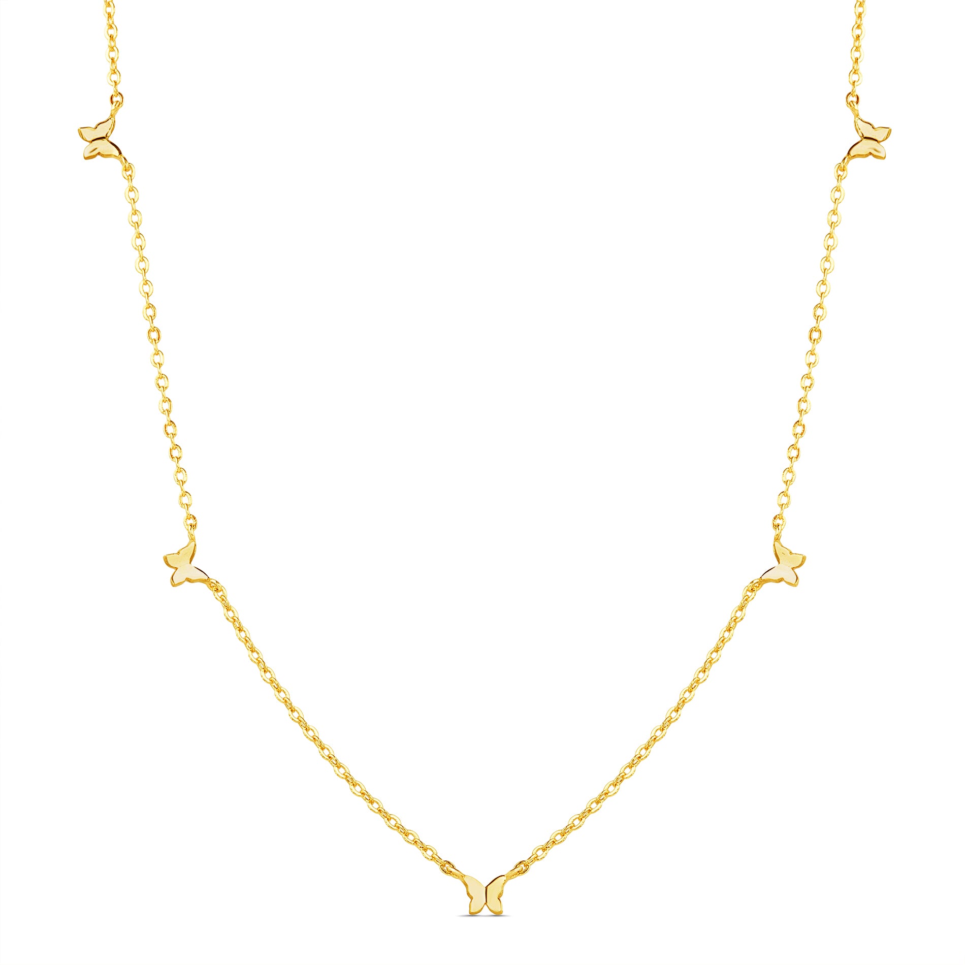 Brass Yellow Gold Golden Flutter Butterfly Necklace